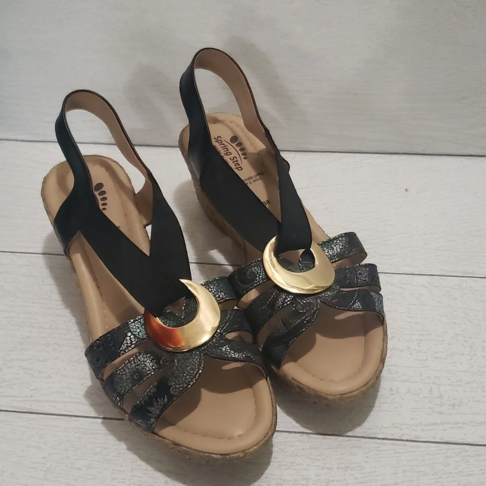 Spring Steps 38 sling back open toe wedges espadrilles